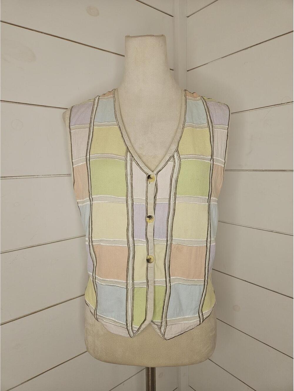 Paul Harris Design medium cream with pastel patches tie back cotton vest